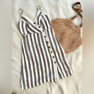Dress Forum Los Angeles Sz M Strappy Linen Blend Mini Dress With Button Accents